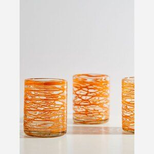 Handblown Mexican Orange Swirl Glasses – Set of 4 Artisan Recycled Glass